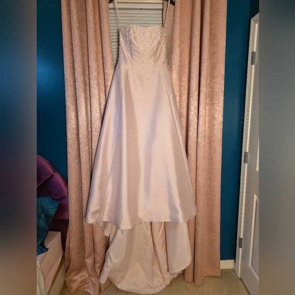 Pink Mikado Strapless Wedding Gown With Train By Michealangelo Size 12